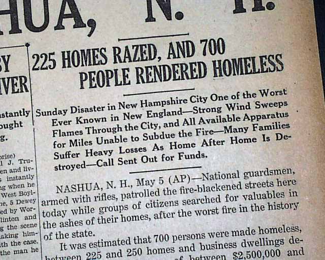 NASHUA NH Hillsborough County New Hampshire Crown Hill FIRE 1930 Old