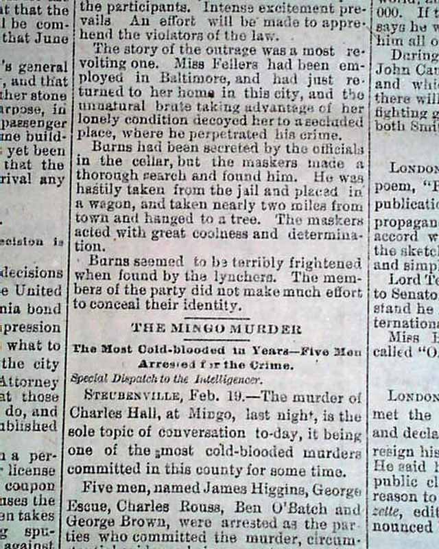 MARTINSBURG WV West Virginia Joseph Burns NEGRO Lynching Hanging 1886