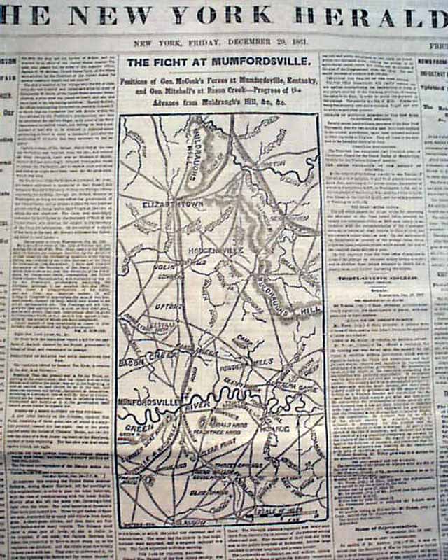 MUNFORDVILLE Kentucky Battle of Rowlett's Station MAP 1861 Civil War