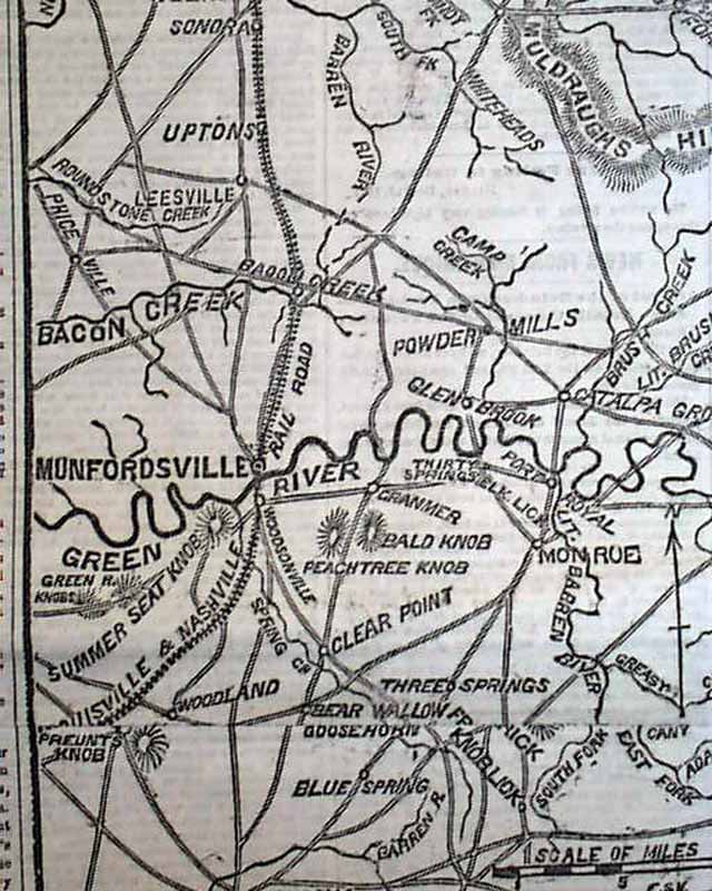 MUNFORDVILLE Kentucky Battle of Rowlett's Station MAP 1861 Civil War