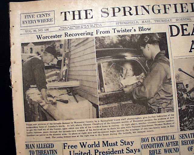 WORCESTER Massachusetts Tornadoes Outbreak Disaster w/ Photos 1953 Old
