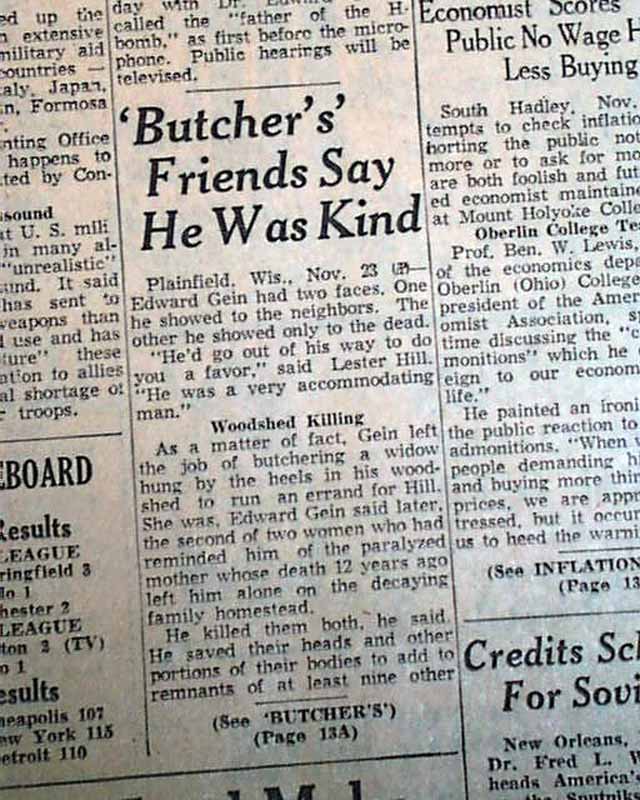 ED GEIN Plainfield Wisconsin Serial Killer & Body Snatcher ARREST 1957