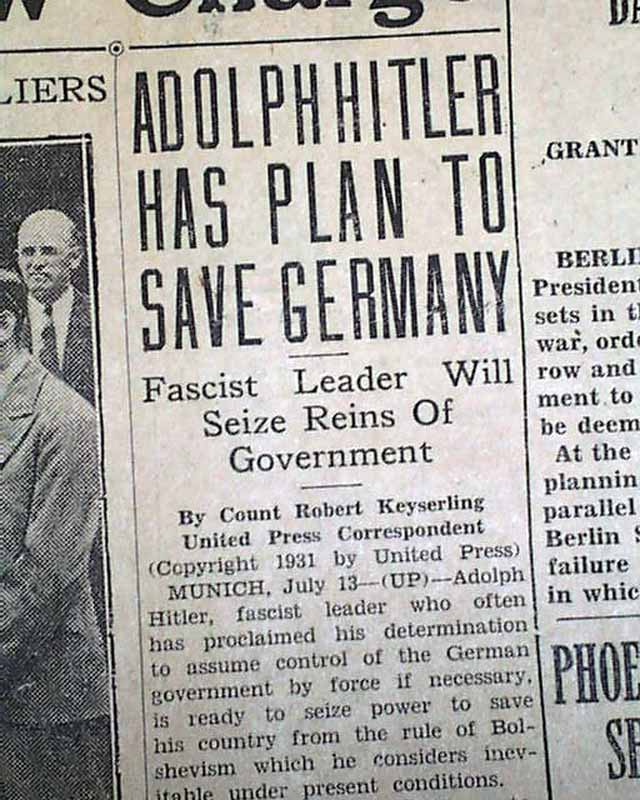 ADOLPH HITLER To Save Germany ? Fascists 1931 Newspaper eBay