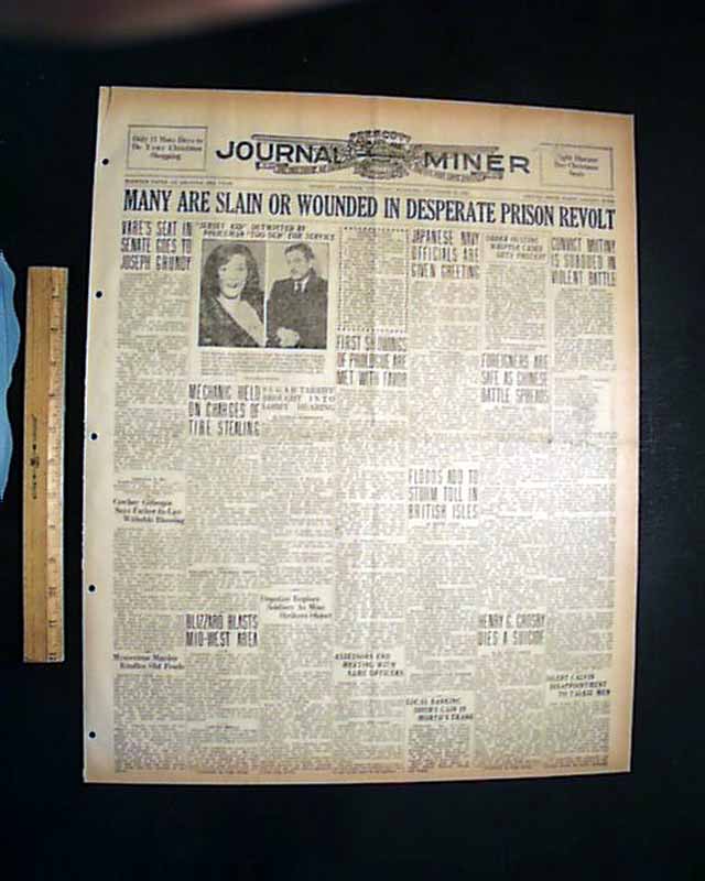 Great 1929 Newspaper AUBURN NY New York PRISON Riot Auburn Correctional