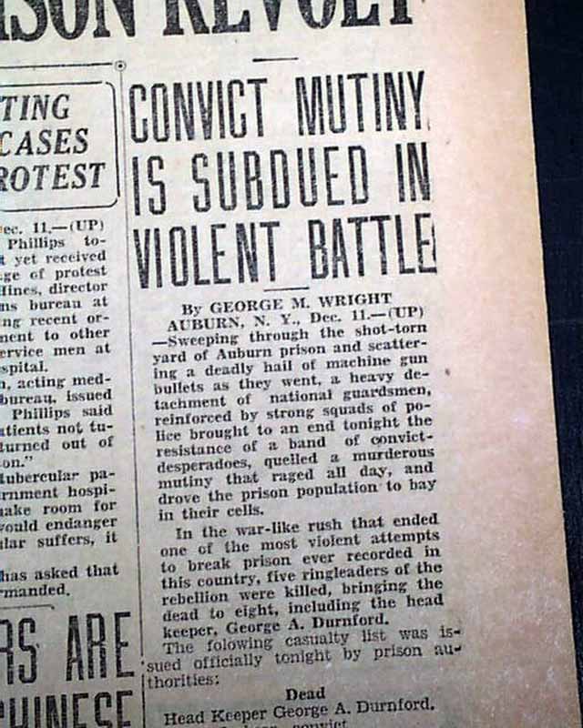 Great 1929 Newspaper AUBURN NY New York PRISON Riot Auburn Correctional