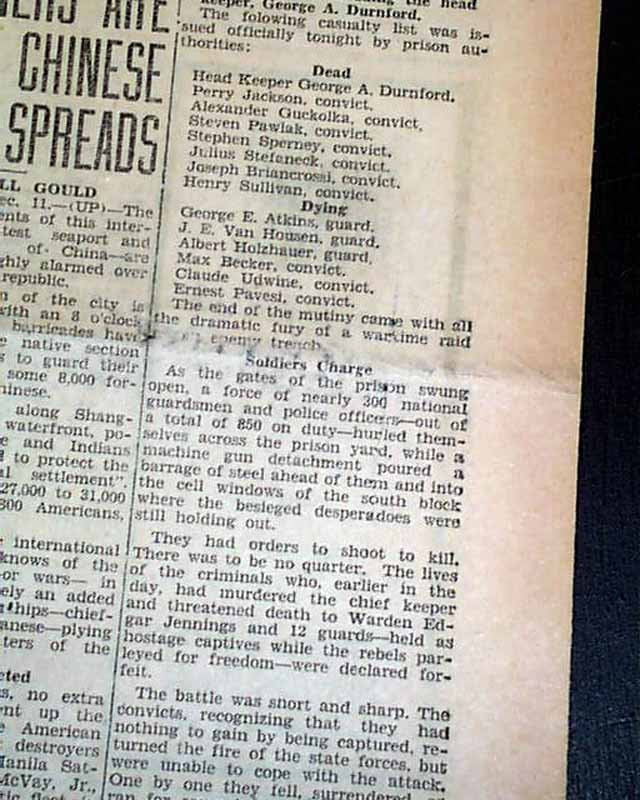 Great 1929 Newspaper AUBURN NY New York PRISON Riot Auburn Correctional