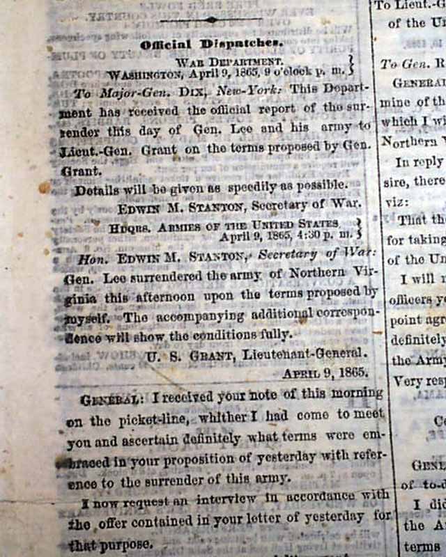 SURRENDER OF ROBERT E. LEE Appomattox Court House 1865 Civil War ENDS