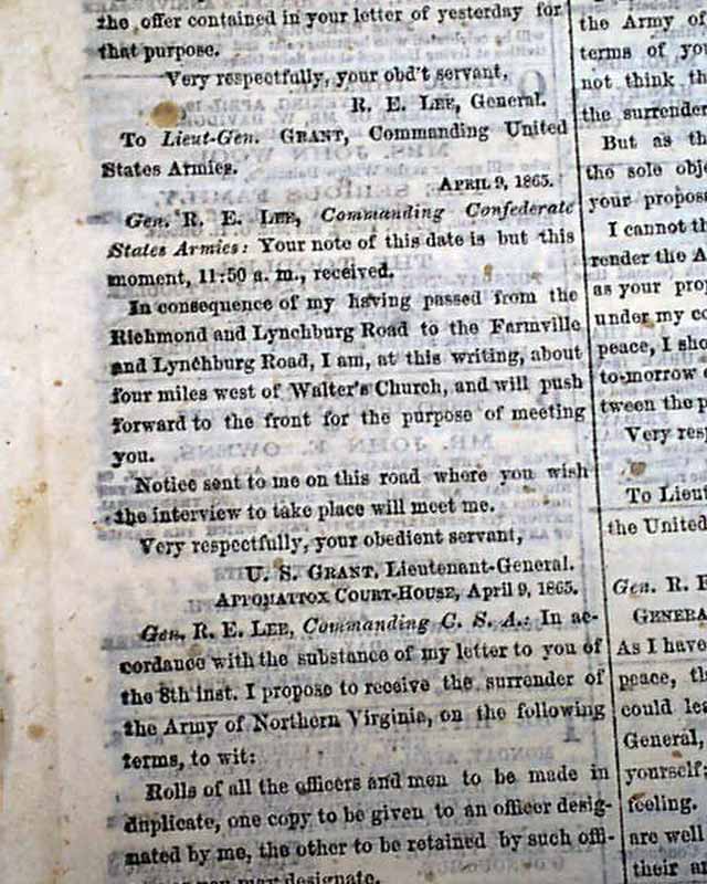 SURRENDER OF ROBERT E. LEE Appomattox Court House 1865 Civil War ENDS