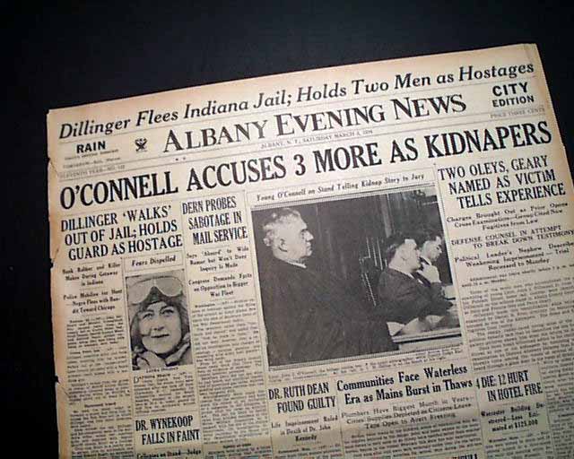 Outlaw JOHN DILLINGER Gangster Newspaper Wooden Gun Esc