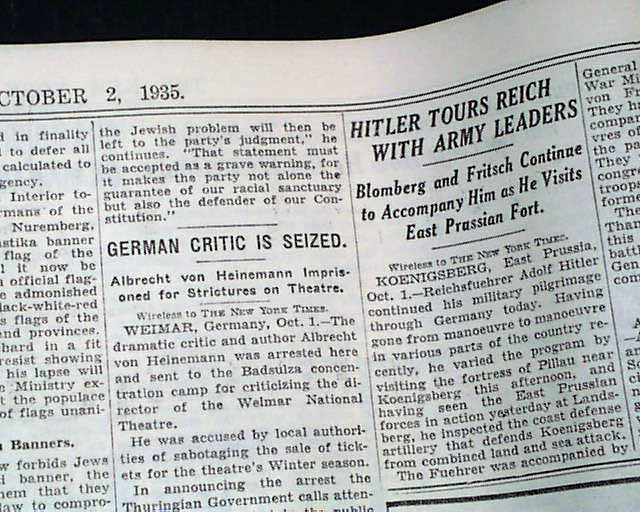 1935 Newspaper NUREMBERG LAWS Jewish Holocaust SWASTIKA FLAG Nazis ...