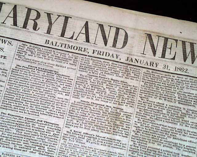 Rare BALTIMORE MD Civil War Maryland Volume 1 1862 Old Newspaper eBay