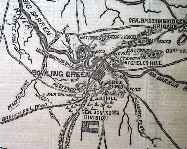 BATTLE OF MILL SPRINGS Bowling Green Kentucky MAP Civil War 1862