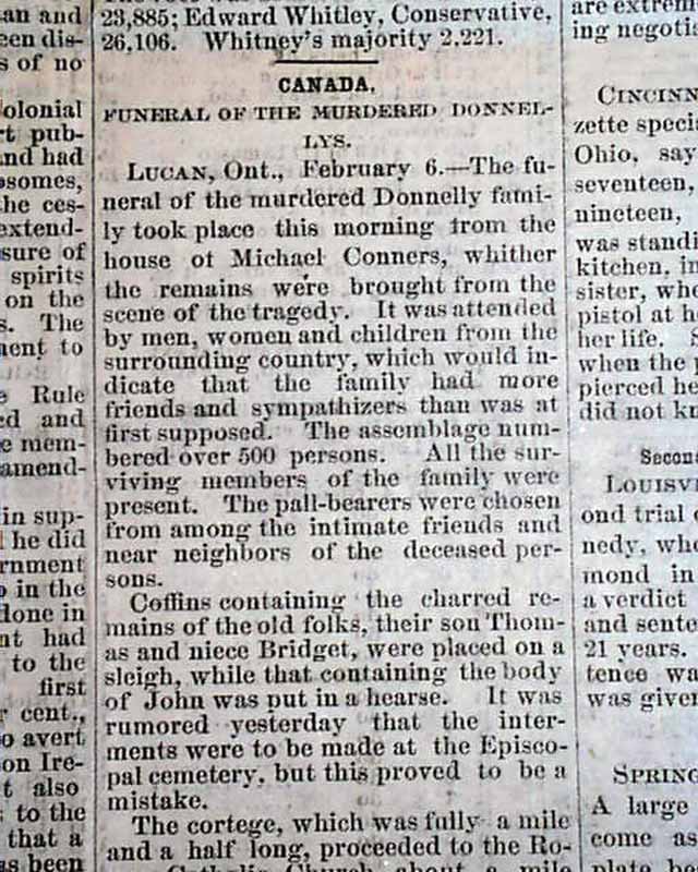 THE BLACK DONNELLYS Lucan Ontario Canada Feud MASSACRE Murders 1880