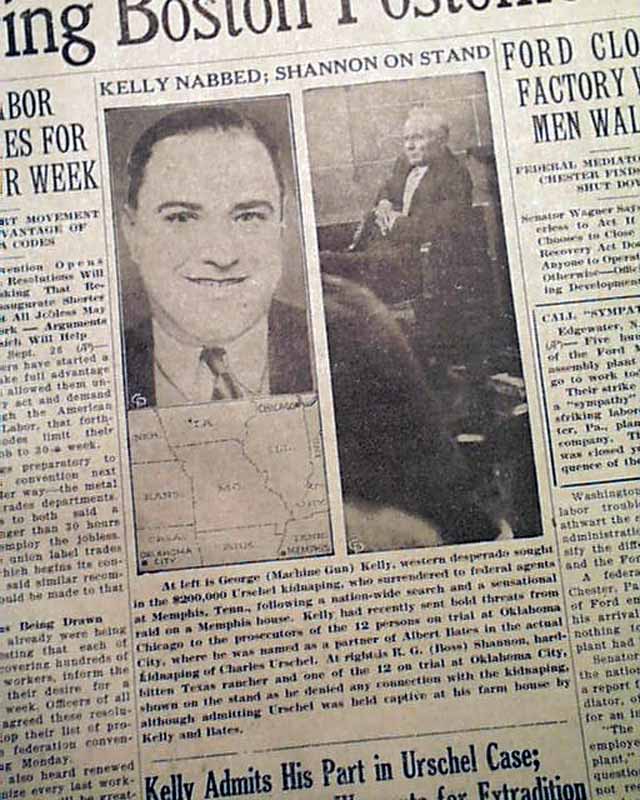 1933 John Dillinger Machine Gun Kelly Capture Newspaper