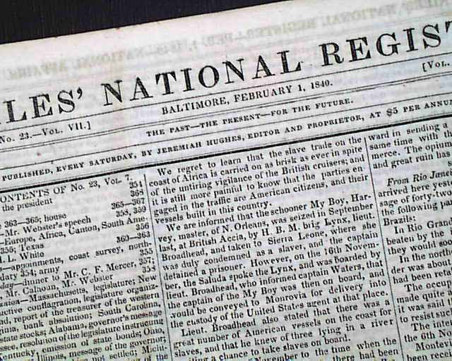 MORMONS Government Relief Daniel Webster 1840 Newspaper