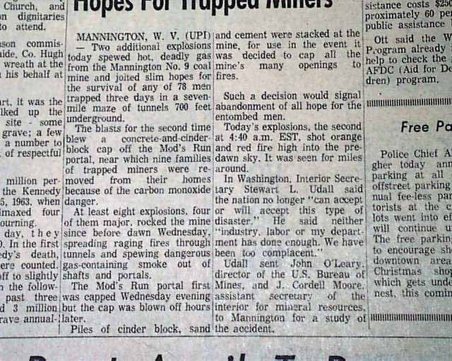 FARMINGTON & Mannington WV West Virginia Coal Mine DISASTER 1968 Old
