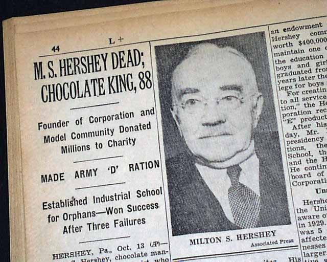 Hershey Chocolate Company founder death...