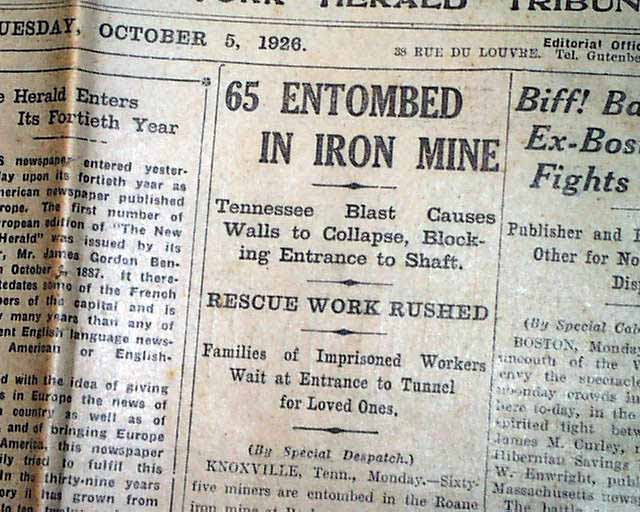 ROCKWOOD TN Tennessee Roane Iron Mine Explosion DISASTERS Miners 1926 Newspaper eBay