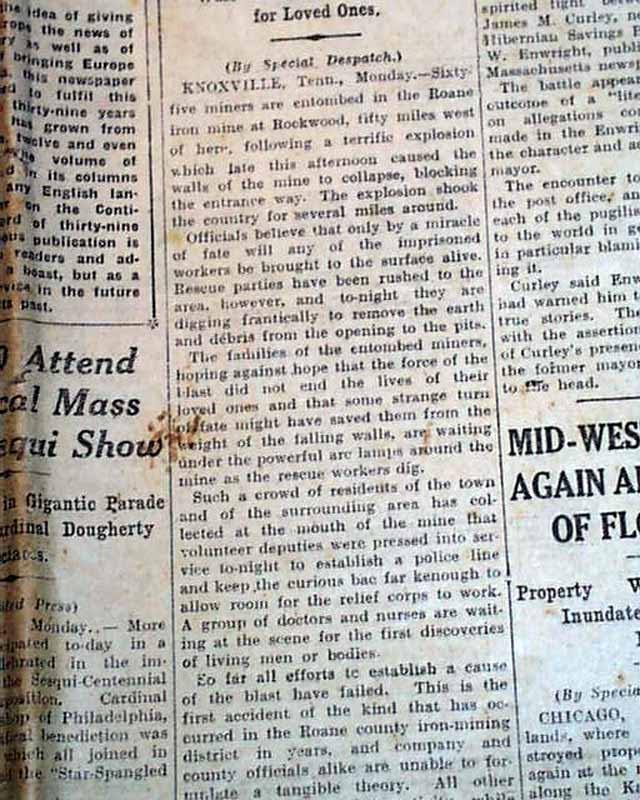 ROCKWOOD TN Tennessee Roane Iron Mine Explosion DISASTERS Miners 1926 Newspaper eBay