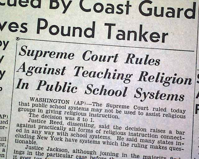 Supreme Court bans teaching of religion in public schools