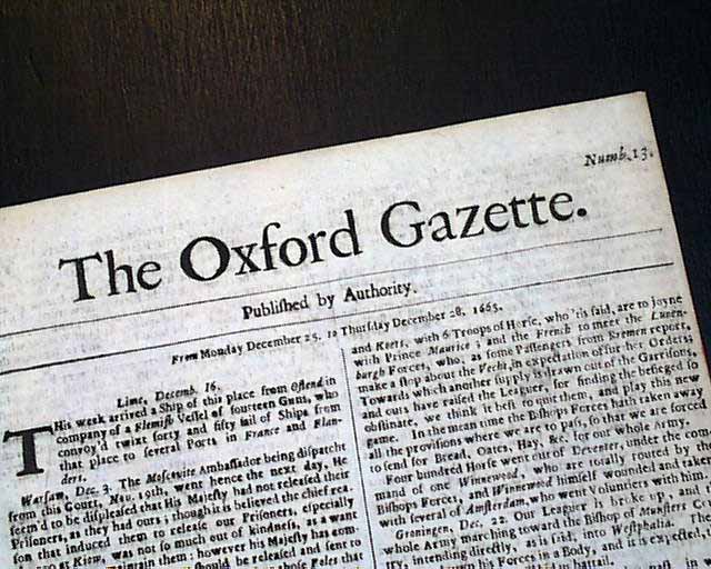 Rare issue of the Oxford Gazette... Death toll from the Great Plague