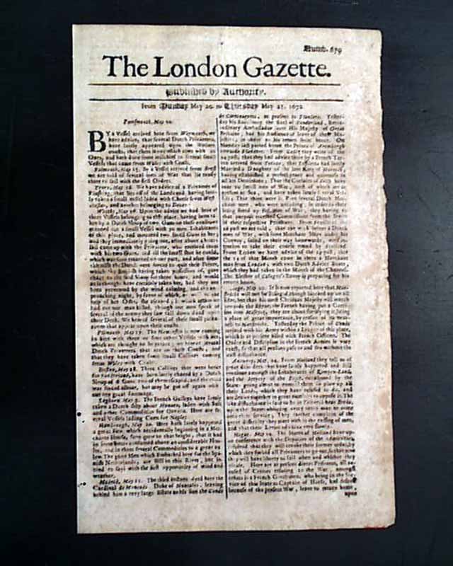 Genuine London Gazette newspaper from 1672...