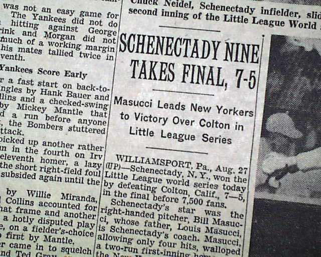 SCHENECTADY New York Little League Baseball WORLD SERIES Champion 1954