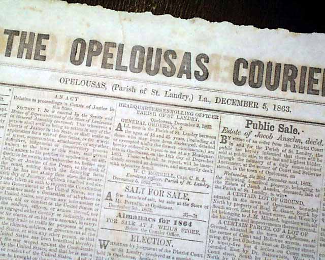 Rare OPELOUSAS St. Landry Parish Louisiana Civil War CONFEDERATE 1863