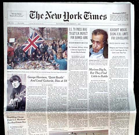 the new york times front page. 160034 THE NEW YORK TIMES,